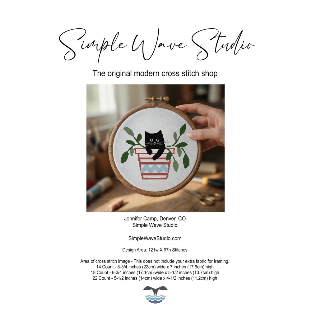 Cat in a Plant Pot Counted‎ Cross Stitch Pattern Leaflet Chart